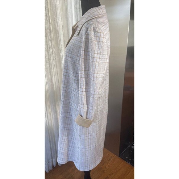 Vintage 70s dress, tan buffalo check pattern, long sleeves, officewear - Picture 5 of 9